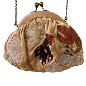 Marco Santi Vintage Kiss Lock 23" Shoulder Chain Satin Beads Sequins Handbag